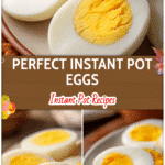 Halved Hard Boiled Eggs in Instant Pot on plate showing smooth yolks and clean cuts.